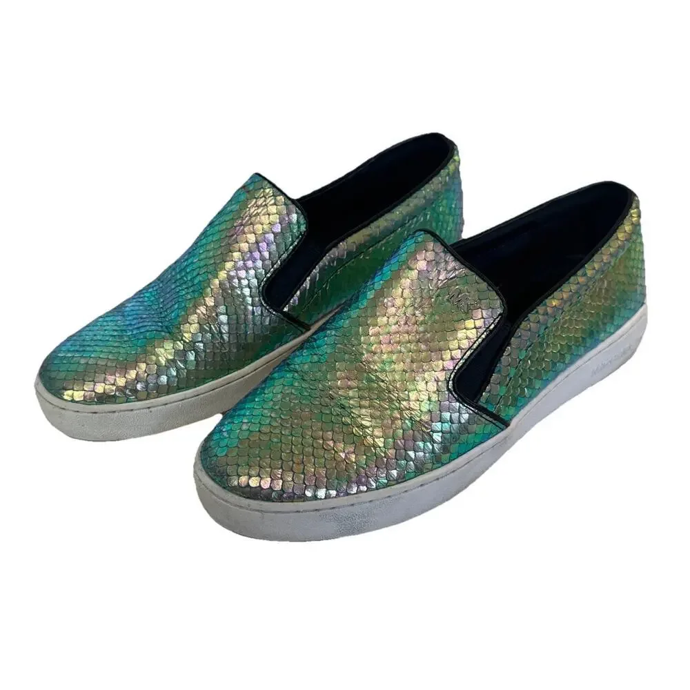 MICHAEL KORS Keaton Iridescent Metallic Snake Shoes Leather Embossed Sz 7.5M